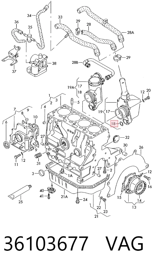 Vedante anular de separador de óleo dos gases de cárter 36103677 VAG