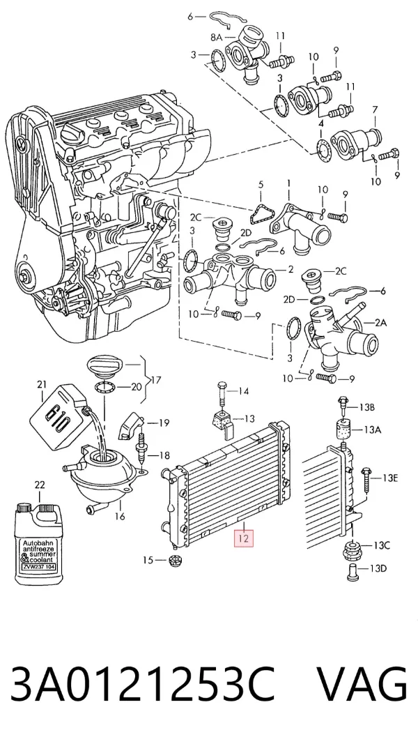 Radiador de esfriamento de motor 3A0121253C VAG