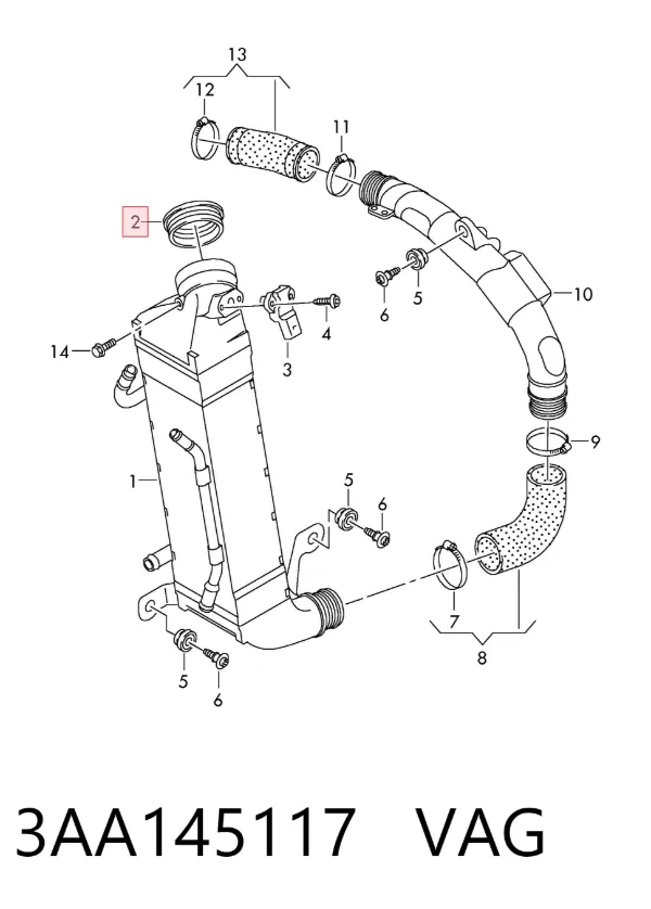 Anel de vedação (vedante) de cano derivado de intercooler 3AA145117 VAG