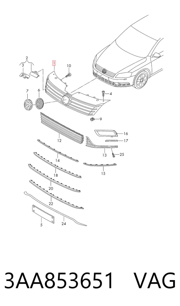 Grelha do radiador 3AA853651 VAG