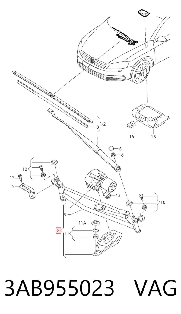 Trapézio de limpador pára-brisas 3AB955023 VAG