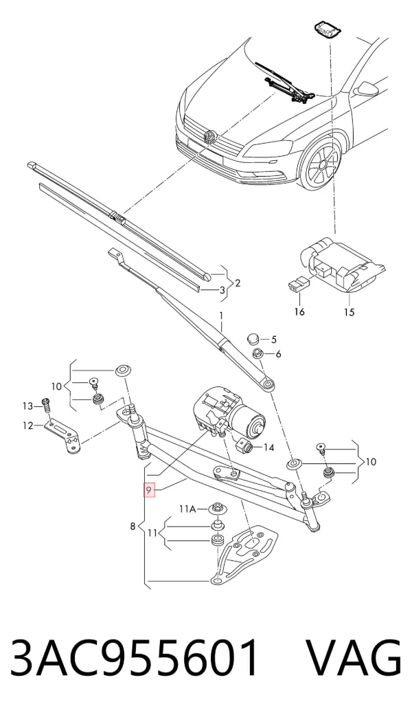 Trapézio de limpador pára-brisas 3AC955601 VAG