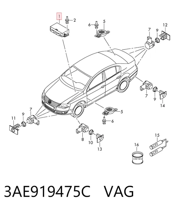 Módulo de direção (Centralina eletrônica) de sensor de estacionamento 3AE919475C VAG