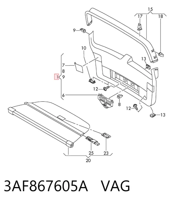 Revestimento (cobrimento) de tampa de porta-malas (de 3ª/5ª porta traseira) 3AF867605A VAG