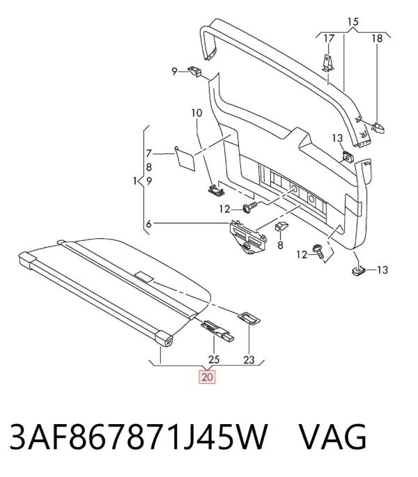 Estore da seção de bagagem 3AF867871J45W VAG