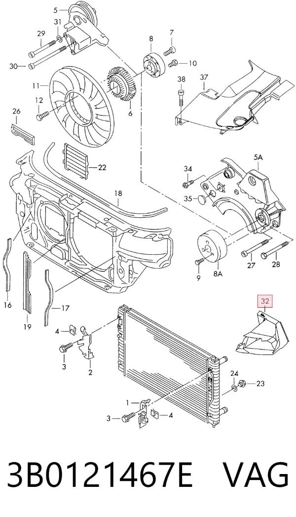 Difusor de intercooler 3B0121467E VAG