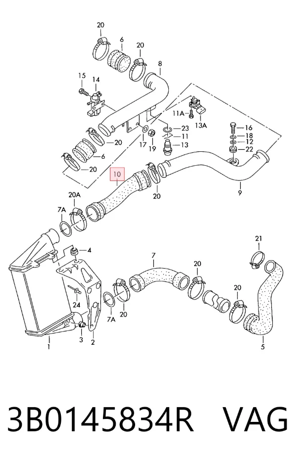 Mangueira (cano derivado) de intercooler 3B0145834R VAG