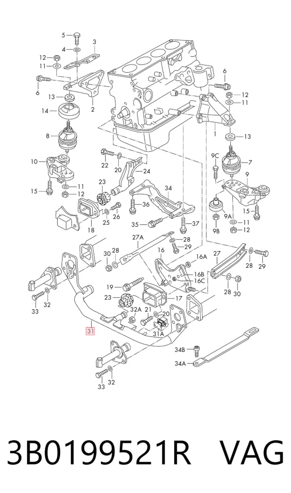 Viga de fixação de motor 3B0199521R VAG