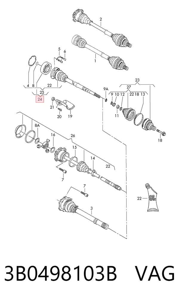 Junta homocinética interna dianteira 3B0498103B VAG