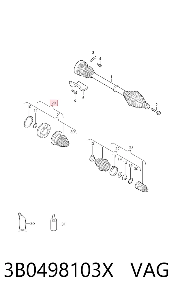 Junta homocinética interna dianteira 3B0498103X VAG
