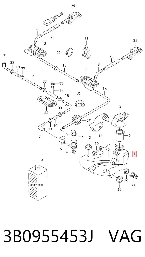 Tanque de fluido para lavador de vidro 3B0955453J VAG