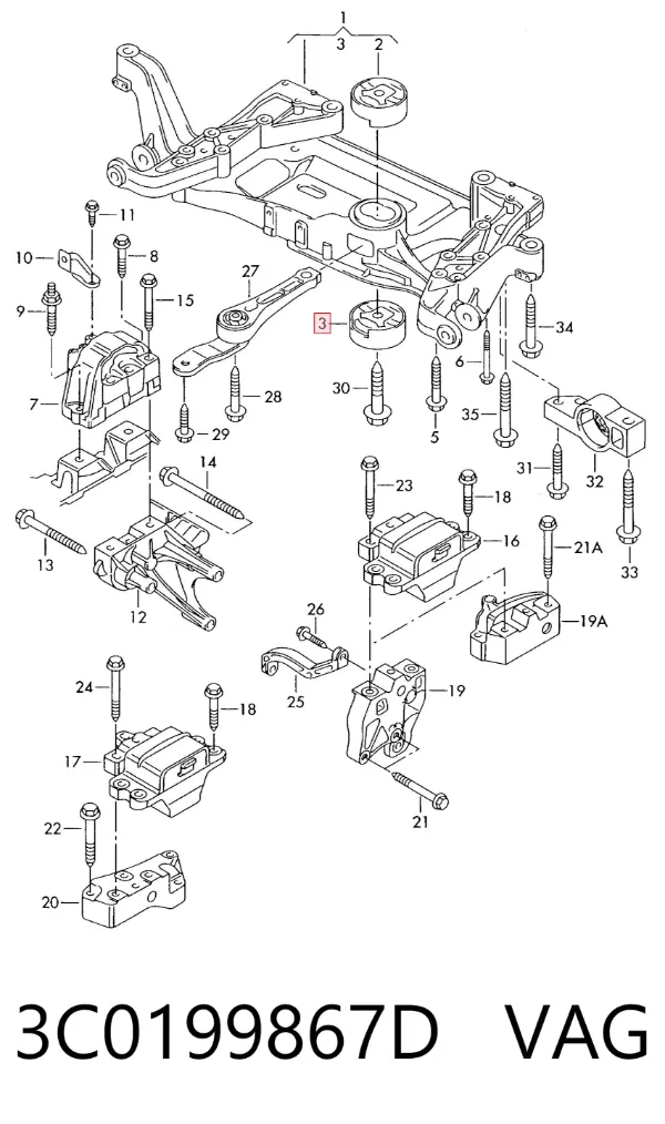 Coxim (suporte) inferior de motor 3C0199867D VAG
