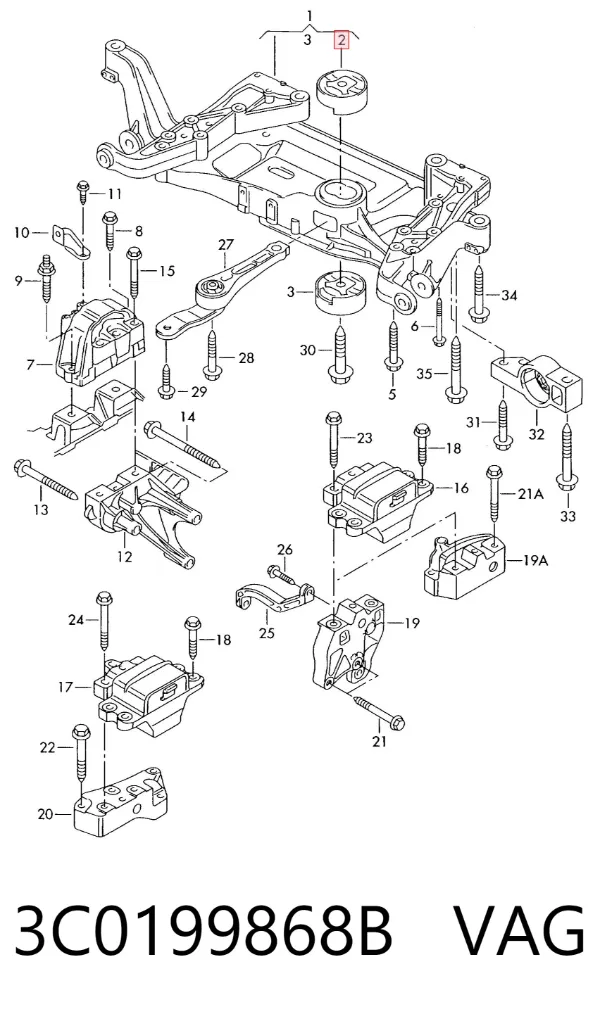 Coxim (suporte) superior de motor (bloco silencioso) 3C0199868B VAG