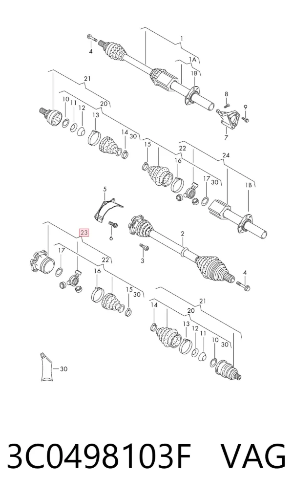 Junta homocinética interna dianteira 3C0498103F VAG