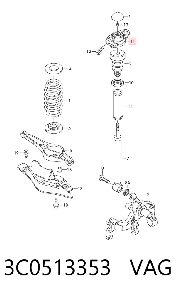 Suporte de amortecedor traseiro 3C0513353 VAG