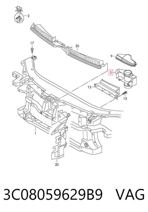 Tomada de ar de filtro de ar 3C08059629B9 VAG