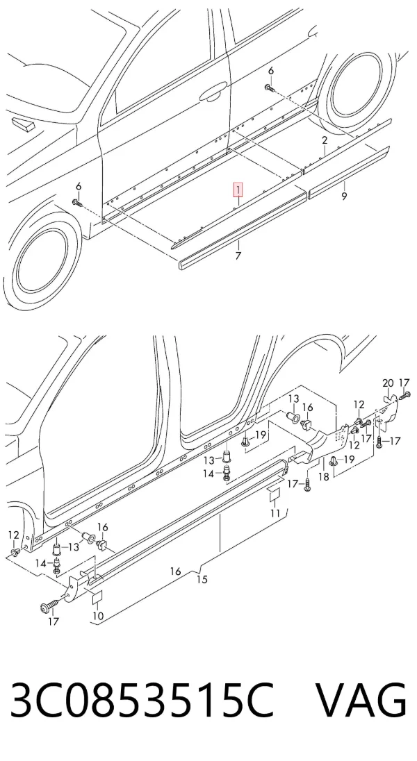 Moldura da porta dianteira esquerda superior 3C0853515C VAG