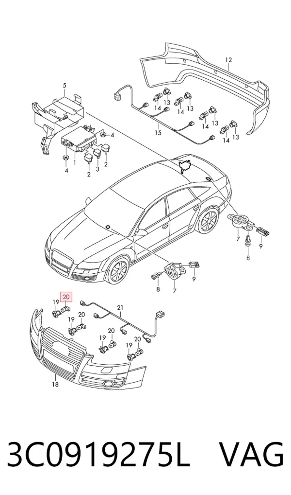 Sensor traseiro de sinalização de estacionamento (sensor de estacionamento) 3C0919275L VAG