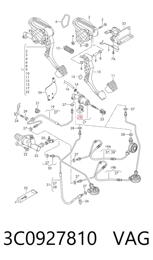 Sensor de posição de pedal de embraiagem 3C0927810 VAG