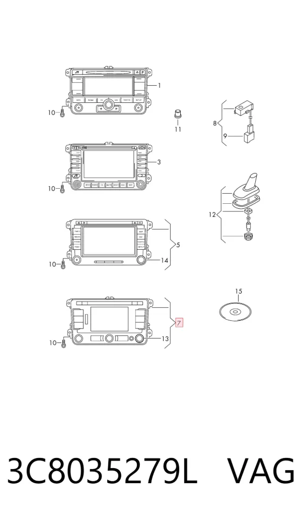 Mostrador multifuncional 3C8035279L VAG