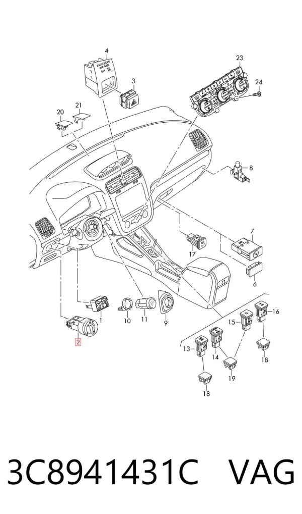 Comutador das luzes no "painel de instrumentos" 3C8941431C VAG