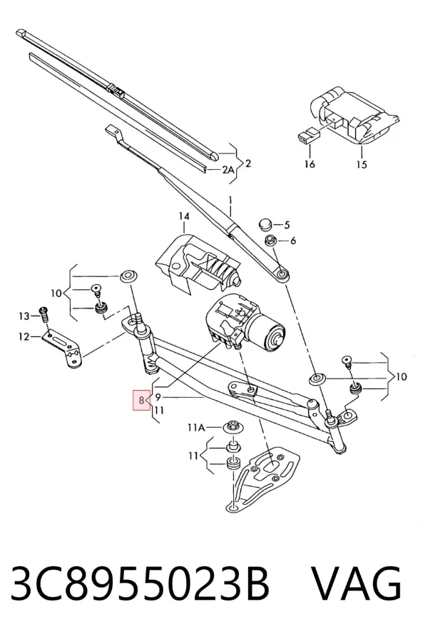 Trapézio de limpador pára-brisas Volkswagen Passat CC B6