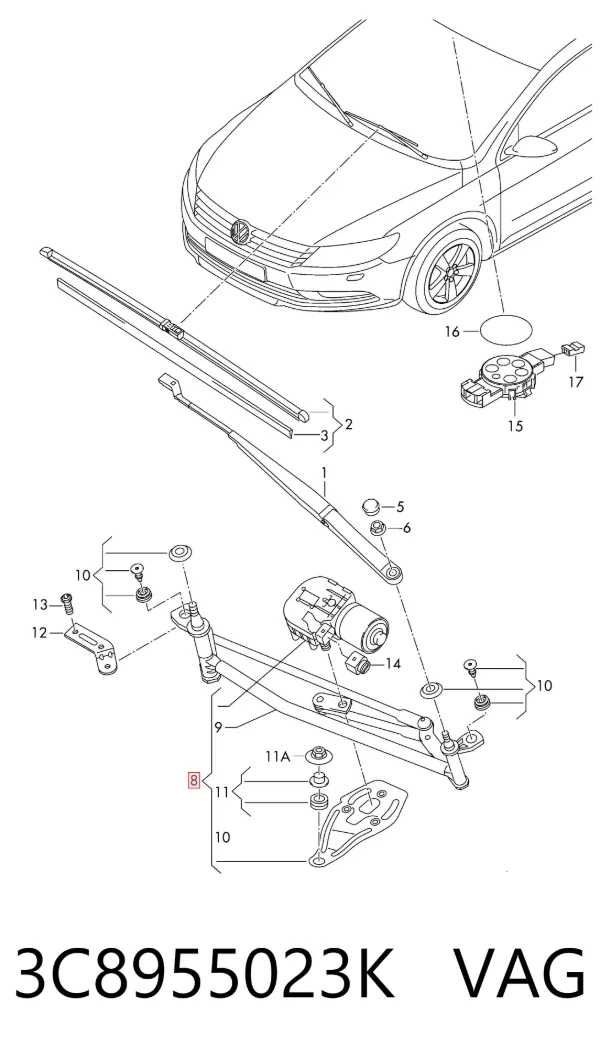 Trapézio de limpador pára-brisas Volkswagen Passat CC B7