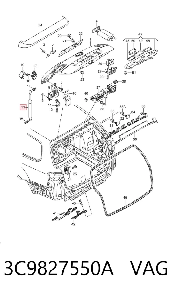 Amortecedor de tampa de porta-malas (de 3ª/5ª porta traseira) 3C9827550A VAG