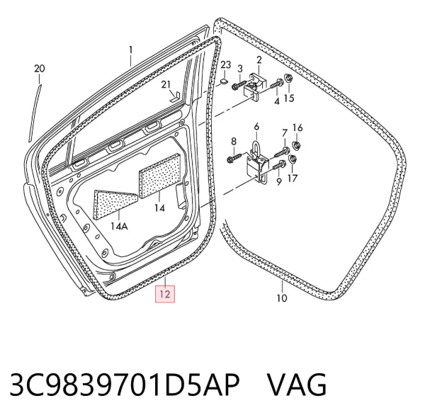 Compactador da porta traseira esquerda (na porta) 3C9839701D5AP VAG