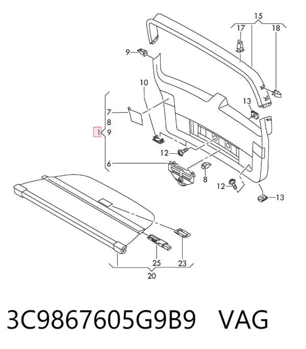 Revestimento (cobrimento) de tampa de porta-malas (de 3ª/5ª porta traseira) 3C9867605G9B9 VAG
