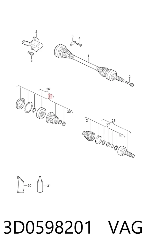 Bota de proteção interna de junta homocinética do semieixo dianteiro 3D0598201 VAG
