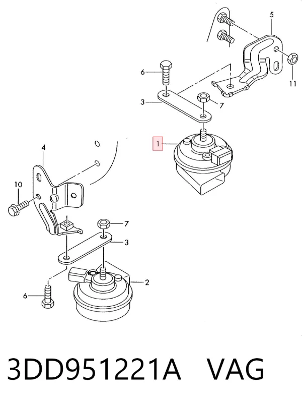 Sinal sonoro (cláxon) 3DD951221A VAG