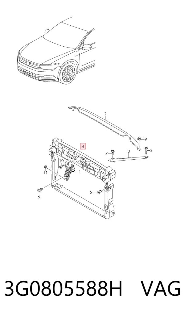 Suporte do radiador montado (painel de montagem de fixação das luzes) 3G0805588H VAG