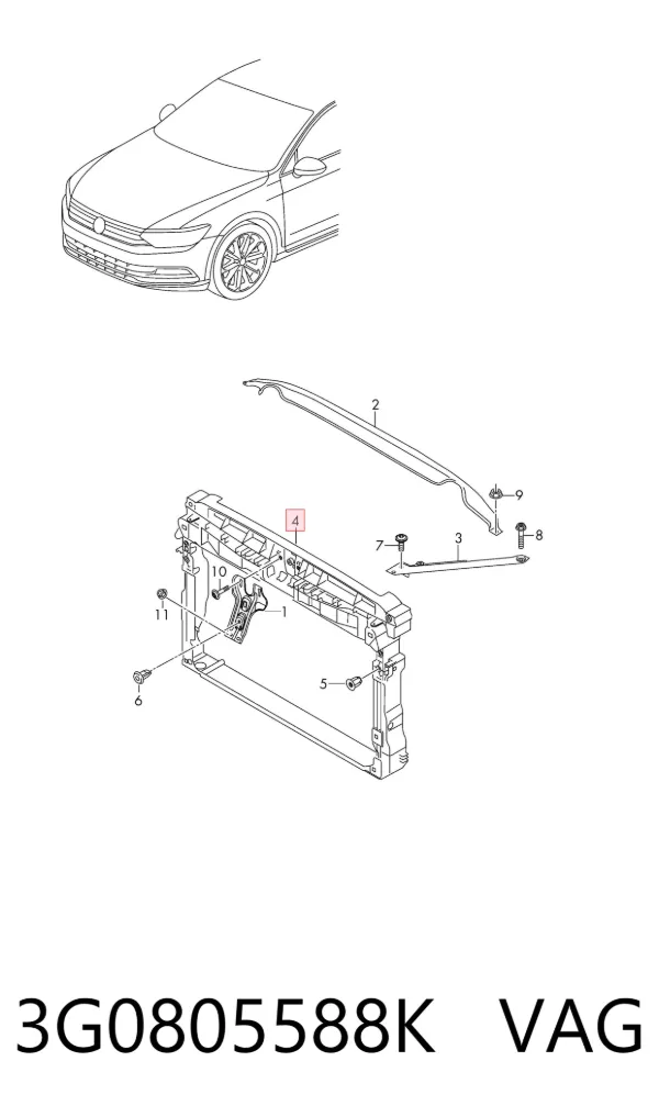 Suporte do radiador montado (painel de montagem de fixação das luzes) 3G0805588K VAG