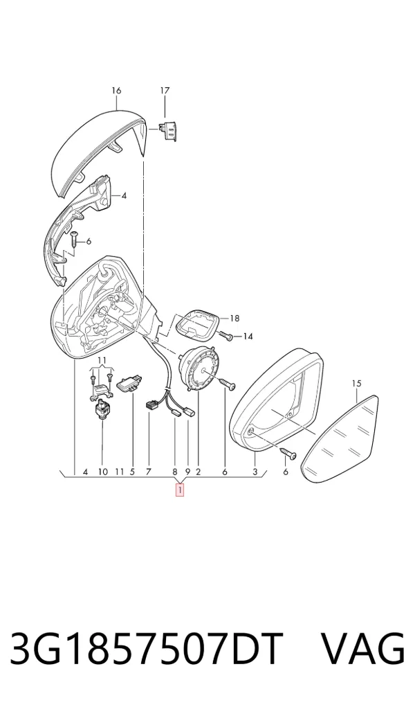 Espelho de retrovisão esquerdo 3G1857507DT VAG