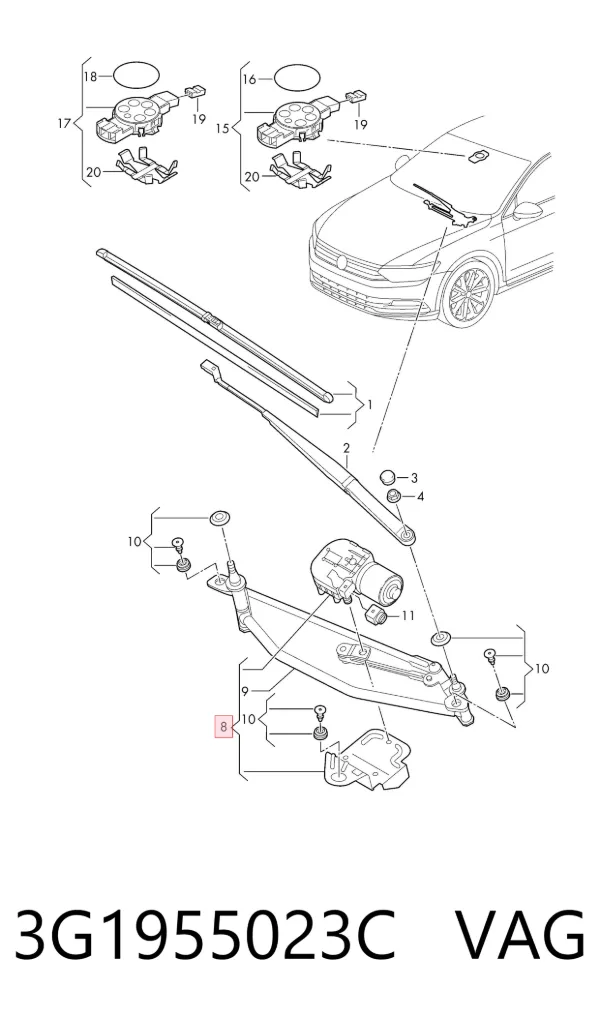 Trapézio de limpador pára-brisas Volkswagen Passat ALLTRACK B8