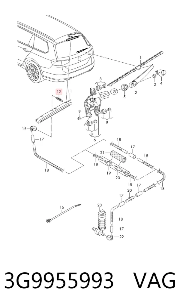 Injetor de fluido para lavador de vidro traseiro 3G9955993 VAG