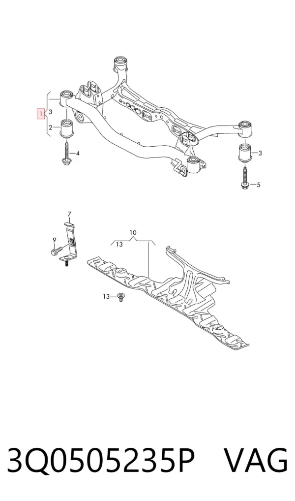 Viga de suspensão traseira (plataforma veicular) 3Q0505235P VAG
