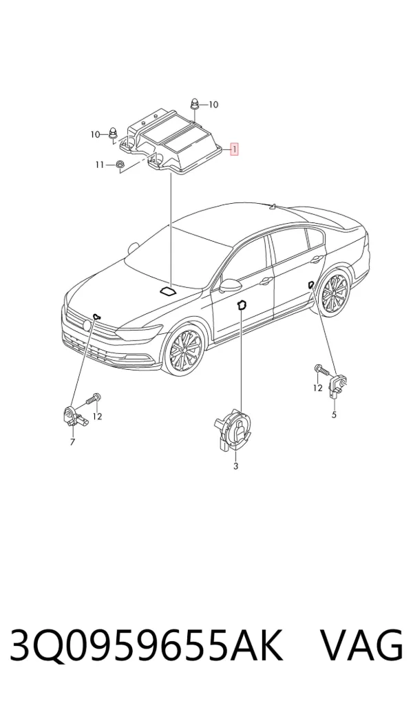 Módulo processador de controlo da bolsa de ar (Centralina eletrônica AIRBAG) 3Q0959655AK VAG