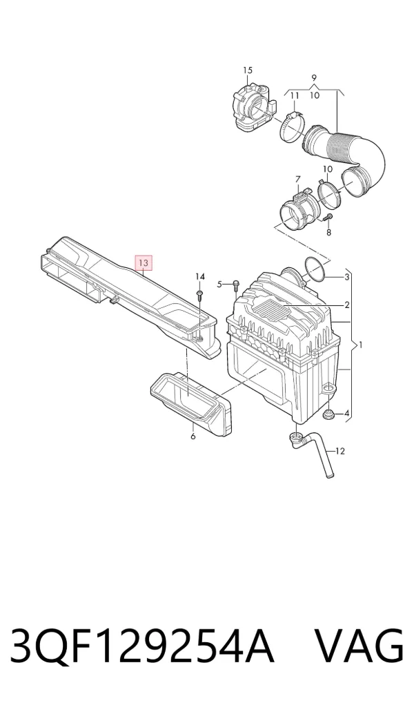 Tomada de ar de filtro de ar 3QF129254A VAG