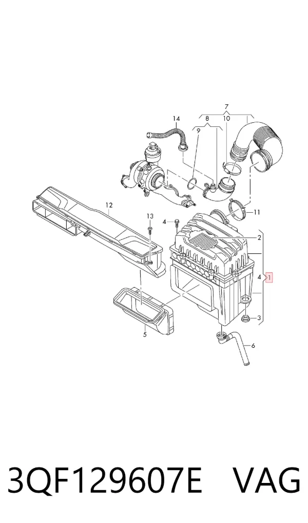 Caixa de filtro de ar 3QF129607E VAG
