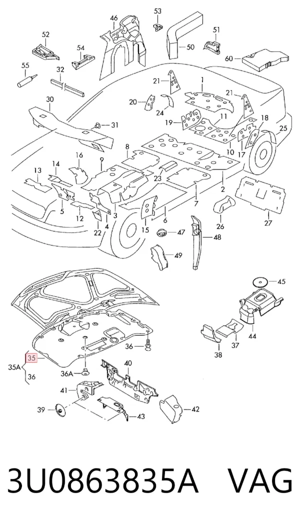 Isolamento de ruído da capota Skoda SuperB I