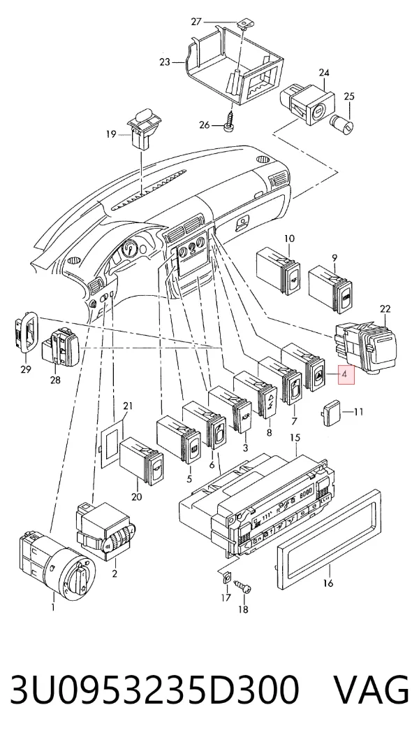 Botão de ativação do sinal de emergência Skoda SuperB I