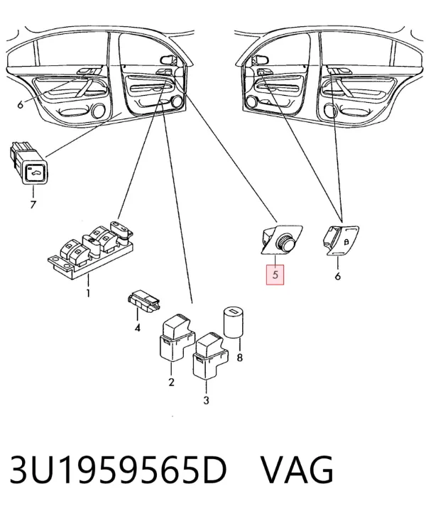 Unidade de controlo dos espelhos de retrovisão, na porta 3U1959565D VAG