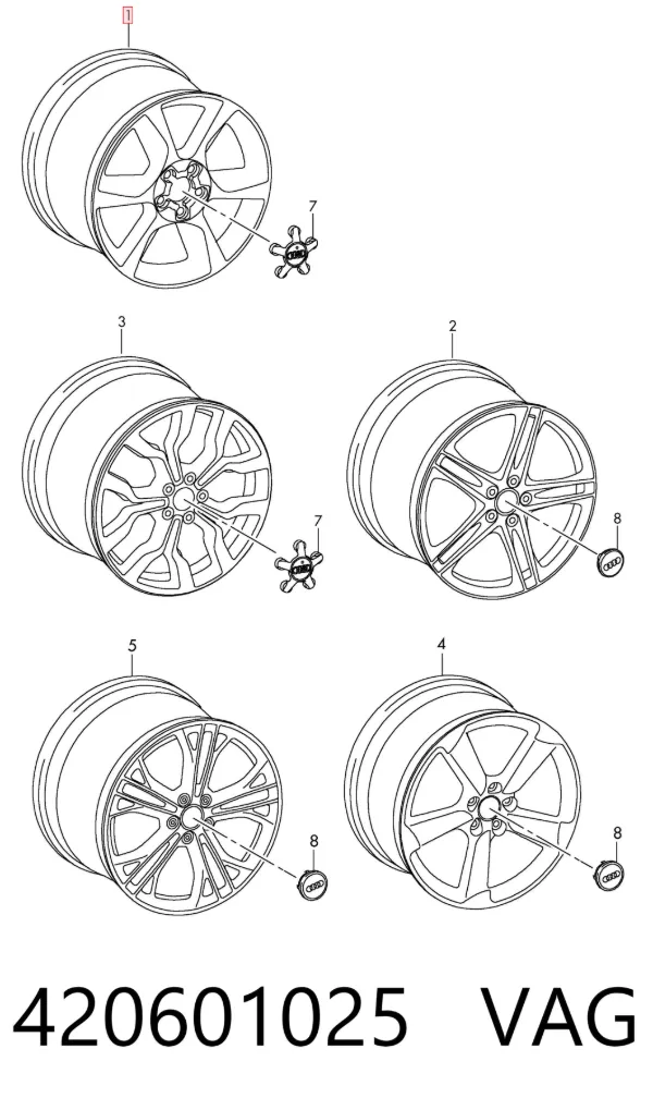 Discos de roda de aleação ligeira (de aleação ligeira, de titânio) 420601025 VAG
