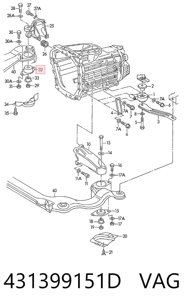 Coxim direito de transmissão (suporte da caixa de mudança) 431399151D VAG