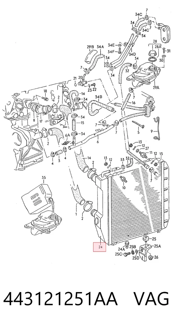 Radiador de esfriamento de motor 443121251AA VAG