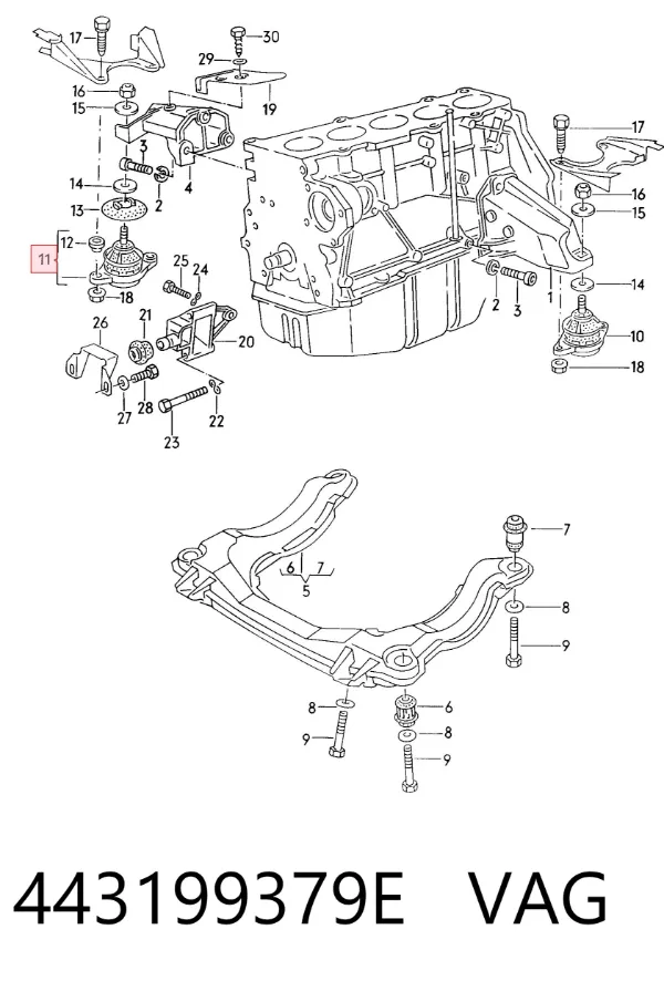 Coxim (suporte) esquerdo/direito de motor 443199379E VAG