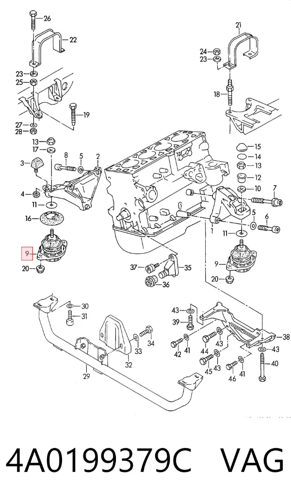 Coxim (suporte) esquerdo/direito de motor 4A0199379C VAG