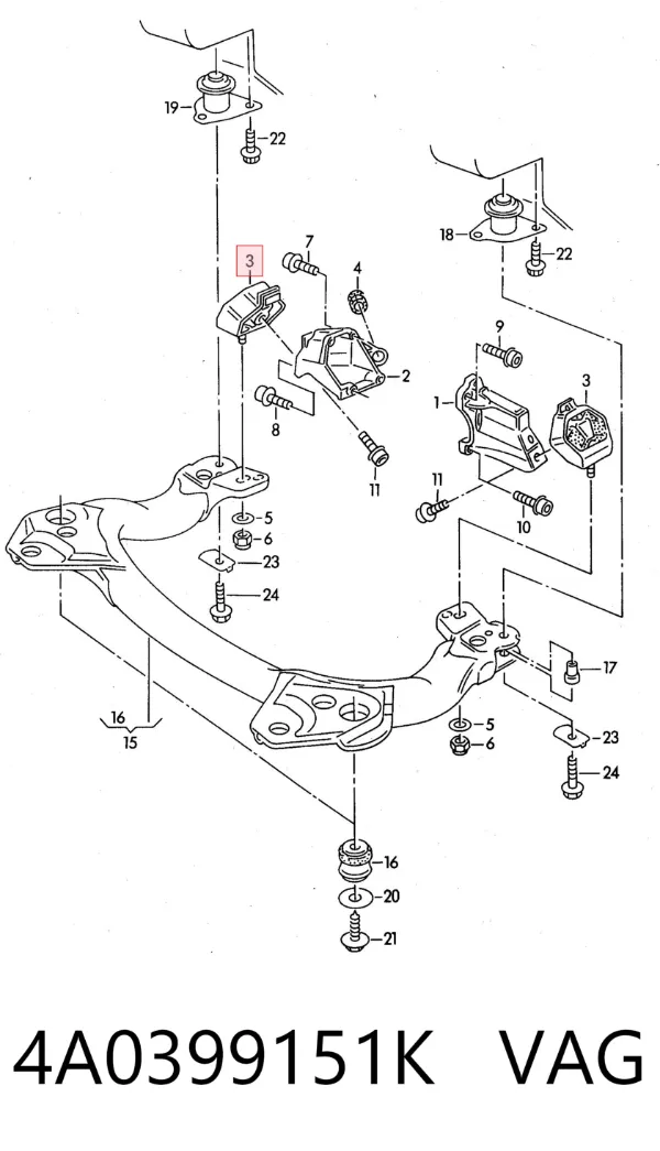 Coxim de transmissão (suporte da caixa de mudança) 4A0399151K VAG